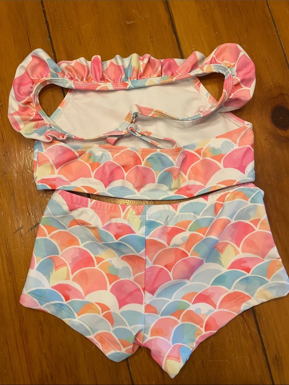Snapper Rock Pink Multicolor Mermaid-Scale Ruffle Bikini Set